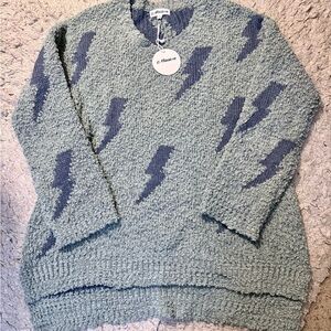 MACARON Textured Crewneck Sweater with Lightning Design